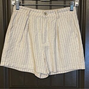 CIDER Cream Striped Linen Blend Shorts Extra Small
